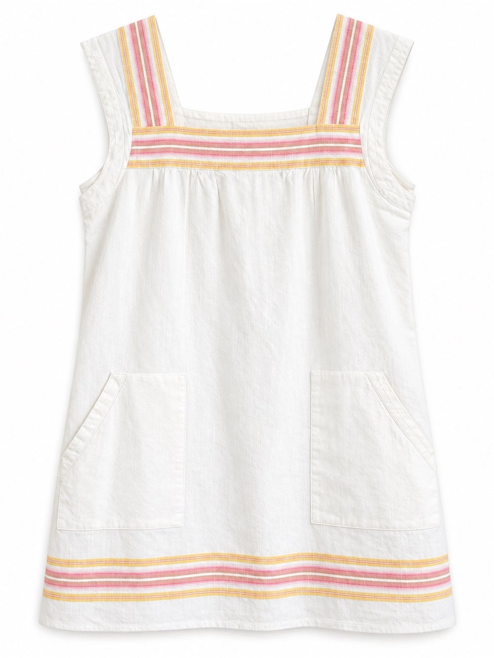 Faherty White Mini Dress with Pink & Peach Stripe Trim